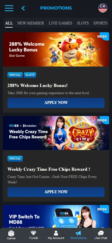 MD88 mobile promotions and welcome offers